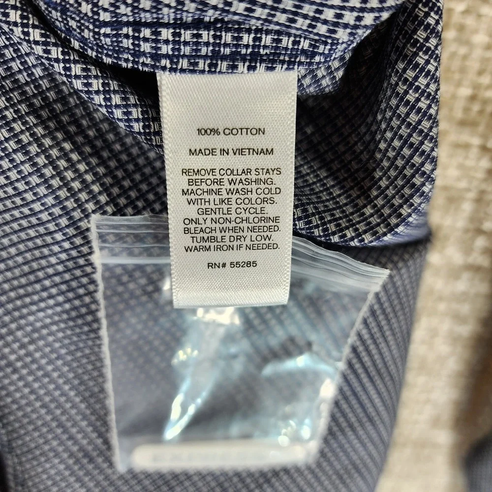 Express Fitted Microplaid Dress‎ Shirt Mens MT Tall Navy White Long Sleeve NWT